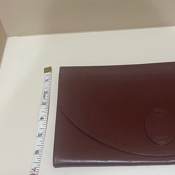 Large Leather Vintage Burgundy Cartier Clutch w/added carry chain